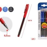 Στυλό Διαρκείας 0.5mm Μαύρο, Μπλε και Κόκκινο (4 Τεμάχια)